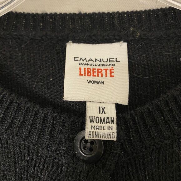 Vintage Emmanuel Ungaro Wool Alpaca Cardigan Women 1X Black Crewneck Retro - Picture 3 of 8